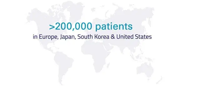 Graphic showing global prevalence of adult hypoparathyroidism (>200,000) in the U.S., Europe, Japan and South Korea